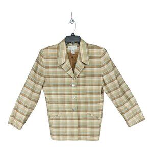 Vintage Saville 100% Silk Suit Jacket Blazer 10 Gold Plaid 60s